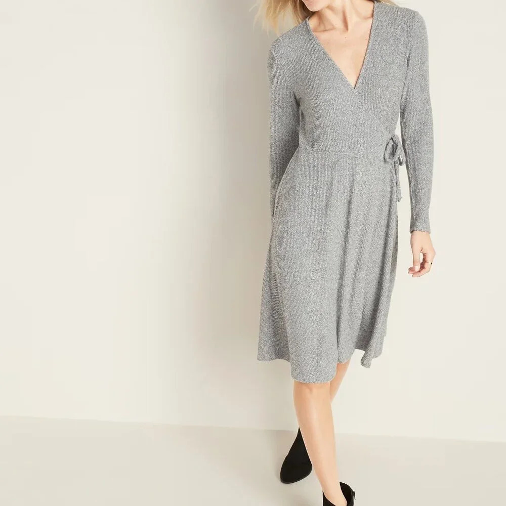 Gap Gray Long Sleeve Wrap Dress size L NWOT